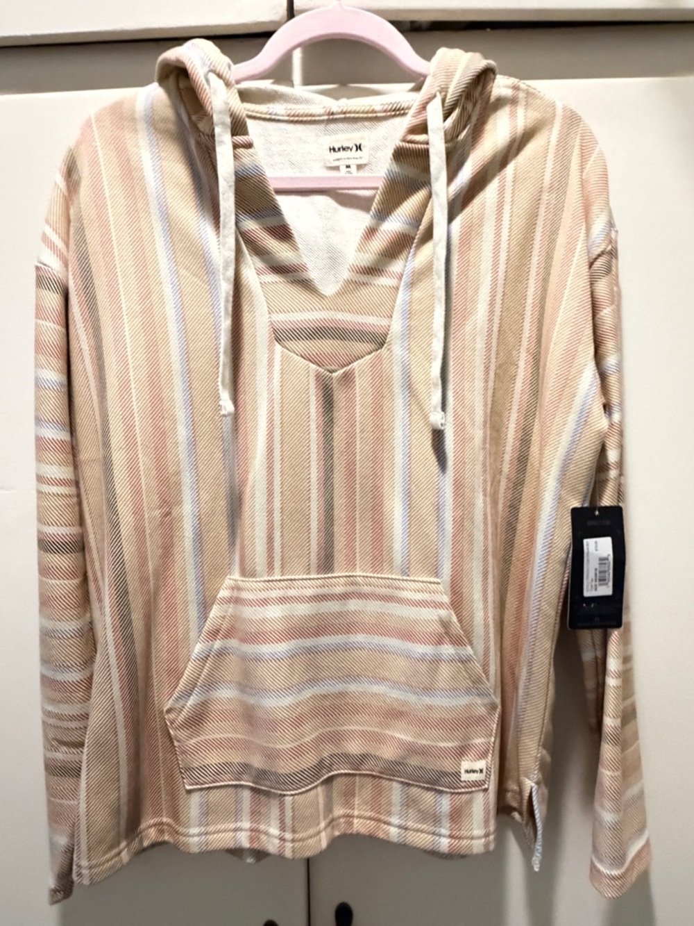 Hurley Striped Hooded Pullover in Beige, Cream, Blue